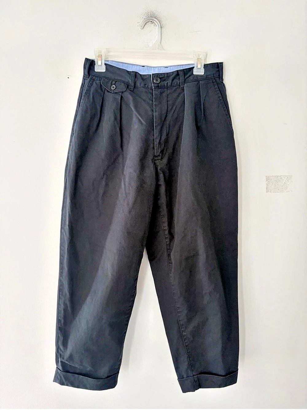 Beams Japan Mens Navy Pleated Cropped Chino Trousers Pants Size S
